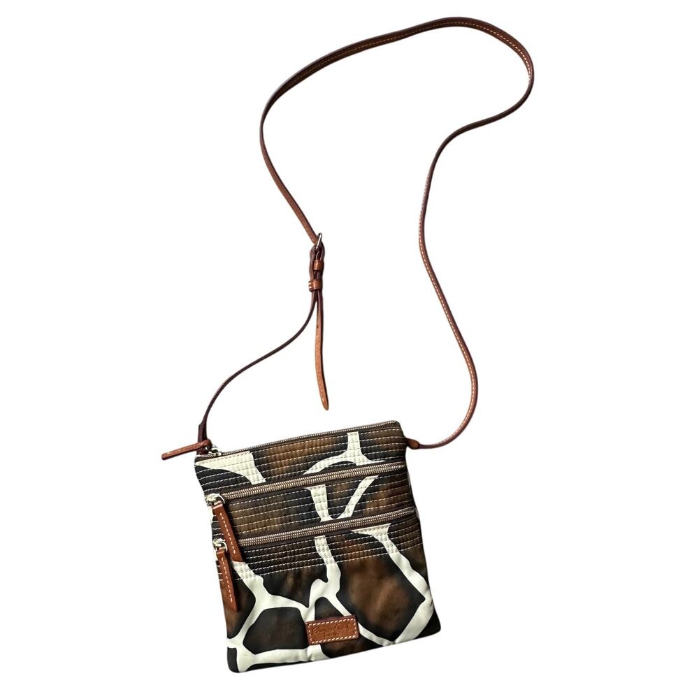 Dooney & Bourke Giraffe Print Triple Zip Nylon Crossbody Bag
